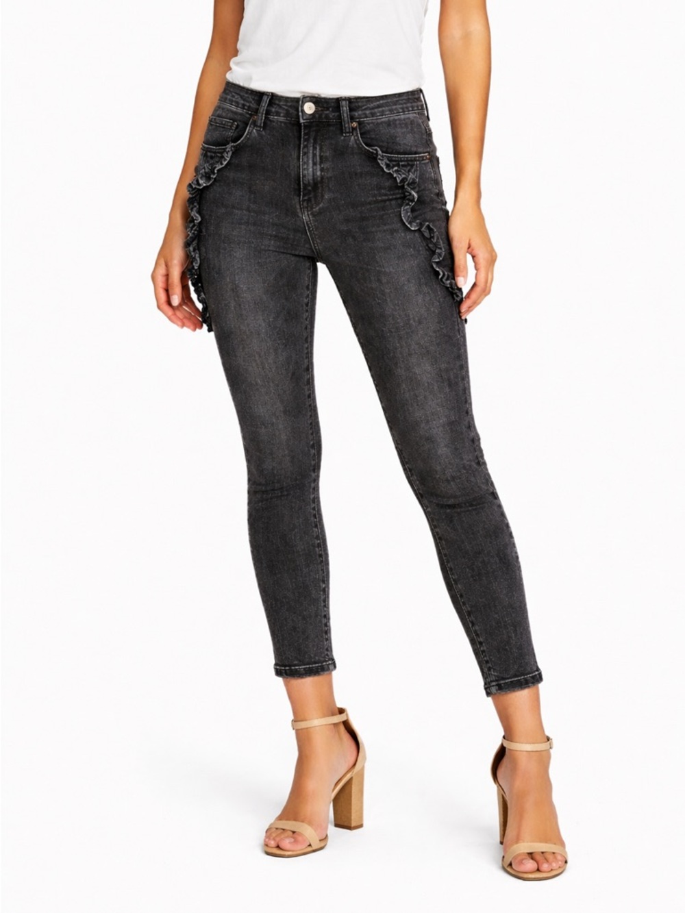 ZARA Black Denim Jeans with Ruffle Detail size 11/12 girls